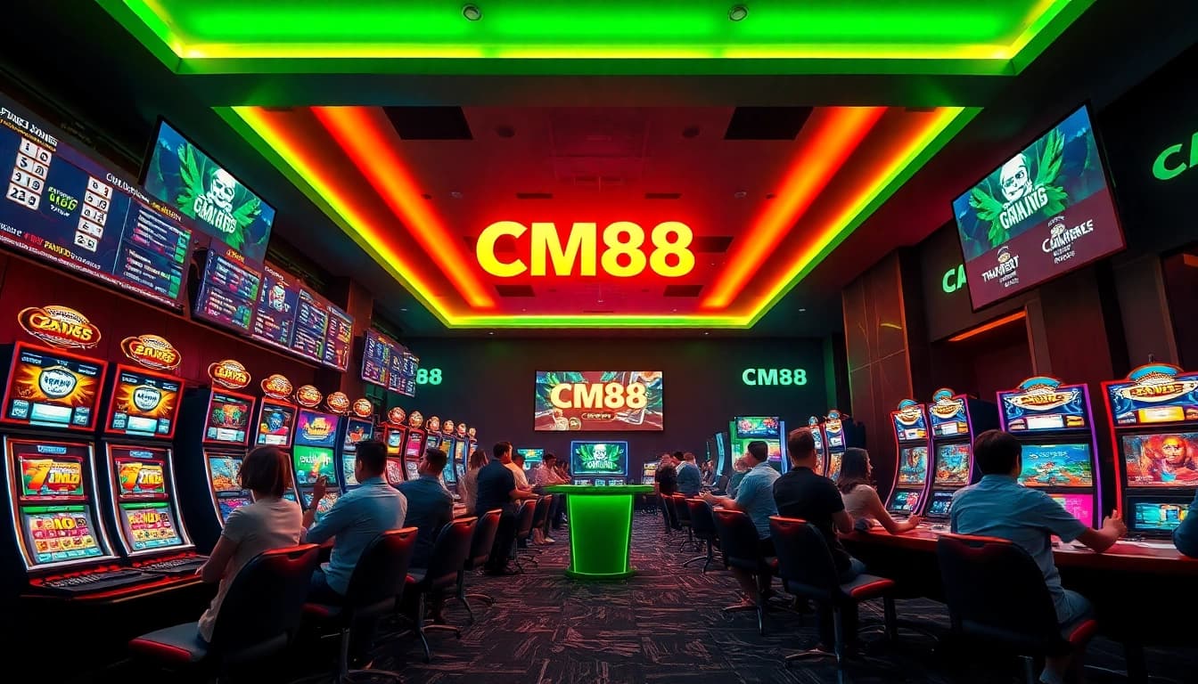 Engaging online gambling scene at cm88 com, showcasing diverse games in a vibrant, modern gaming environment.
