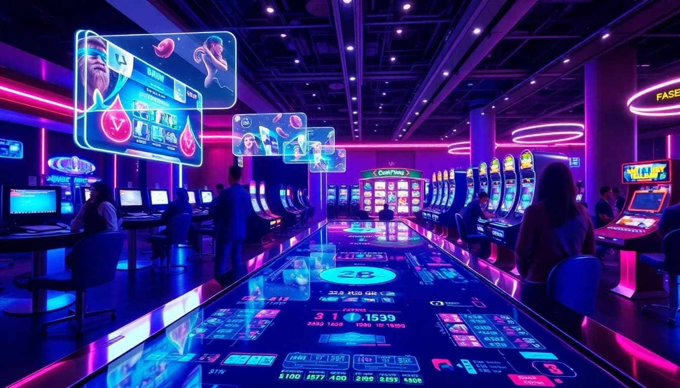 Player engaging with New Technology in a futuristic casino setting.