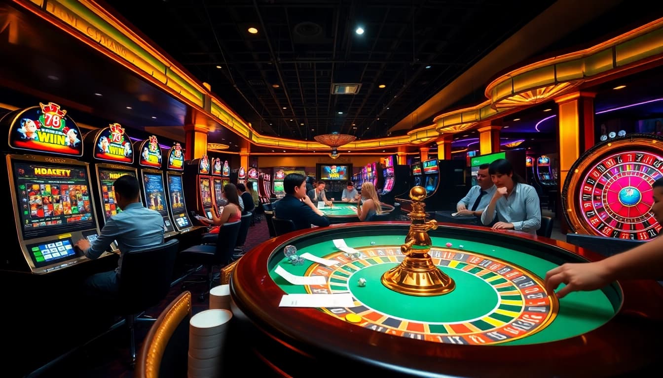 Experience the excitement of 78 WIN with players at vibrant casino tables and thrilling games.