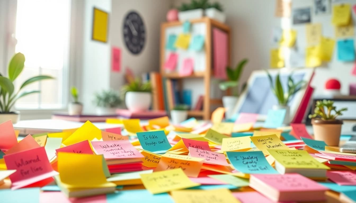 Discover vibrant custom sticky notes with unique designs, perfect for organizing your workspace.