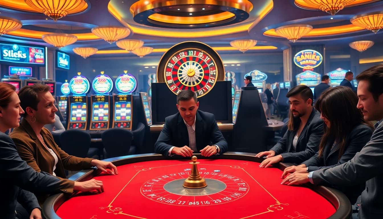 SODO poker players strategizing during an intense Texas Hold'em game in a luxurious casino.