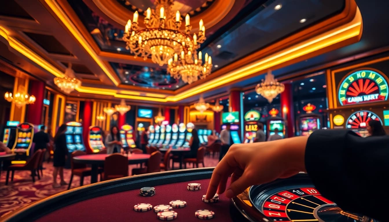 Engaging in high-stakes poker at https://febet9.club/ with vibrant casino elements.