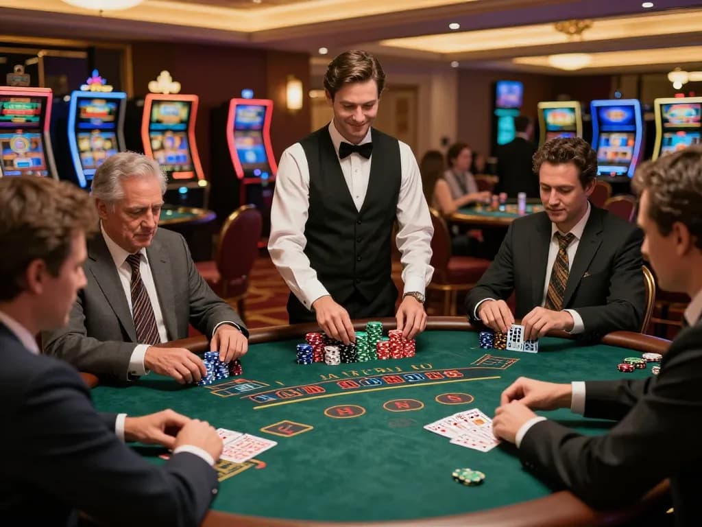 Players engage in a thrilling blackjack game at uu88 casino, showcasing strategic moves and vibrant atmosphere.