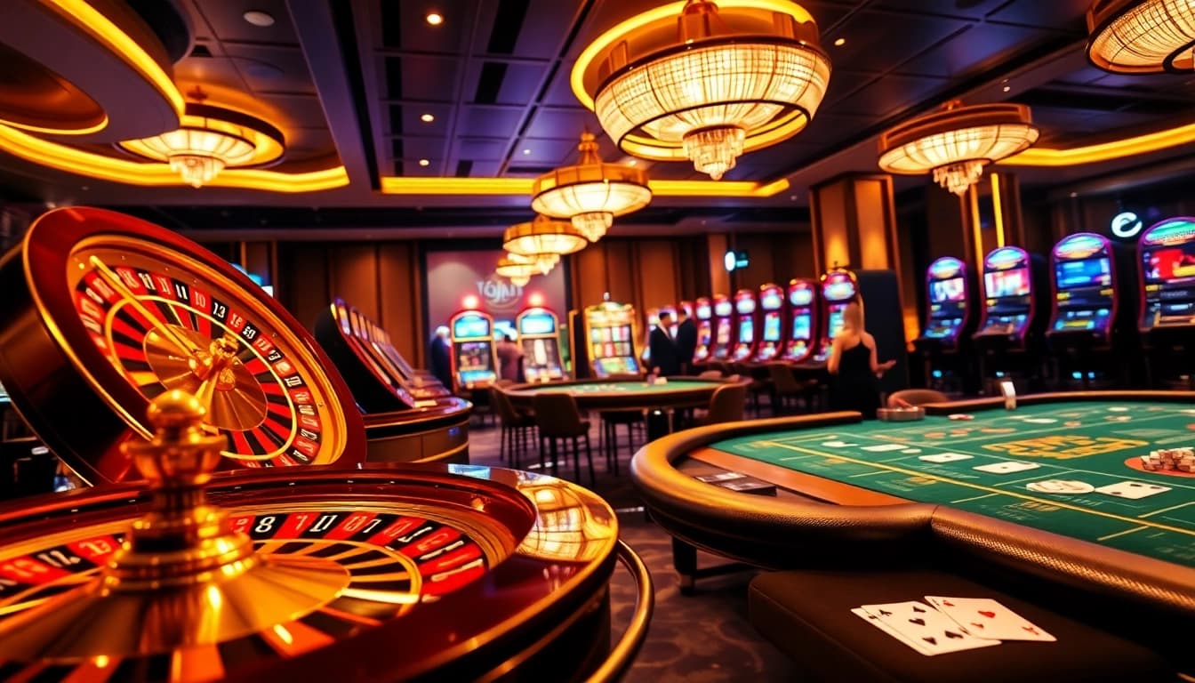 Experience the thrilling atmosphere of max88 com with vibrant poker tables and swirling roulette wheels.