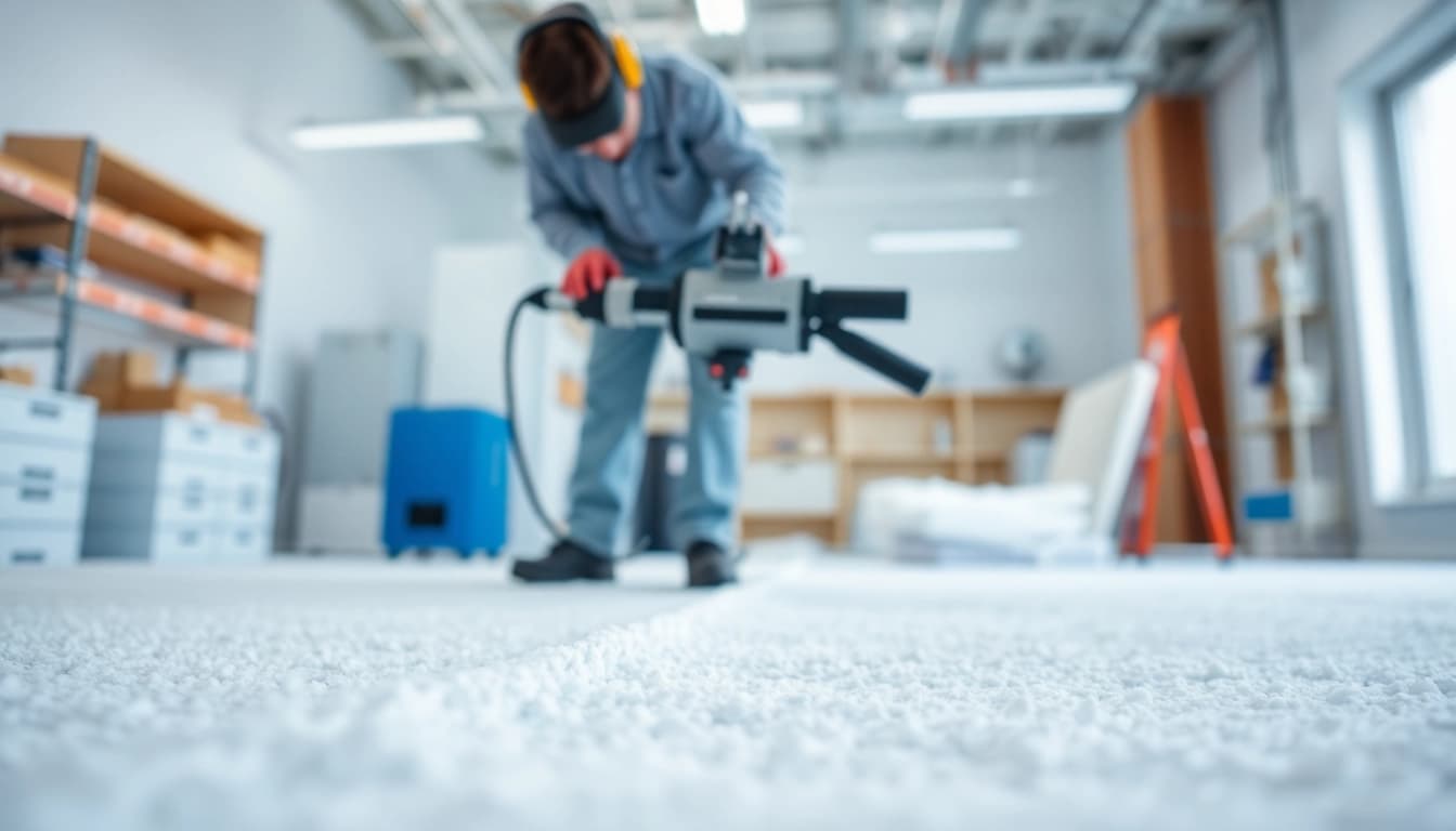Efficient spray foam removal Surrey showcasing a technician at work with professional tools.