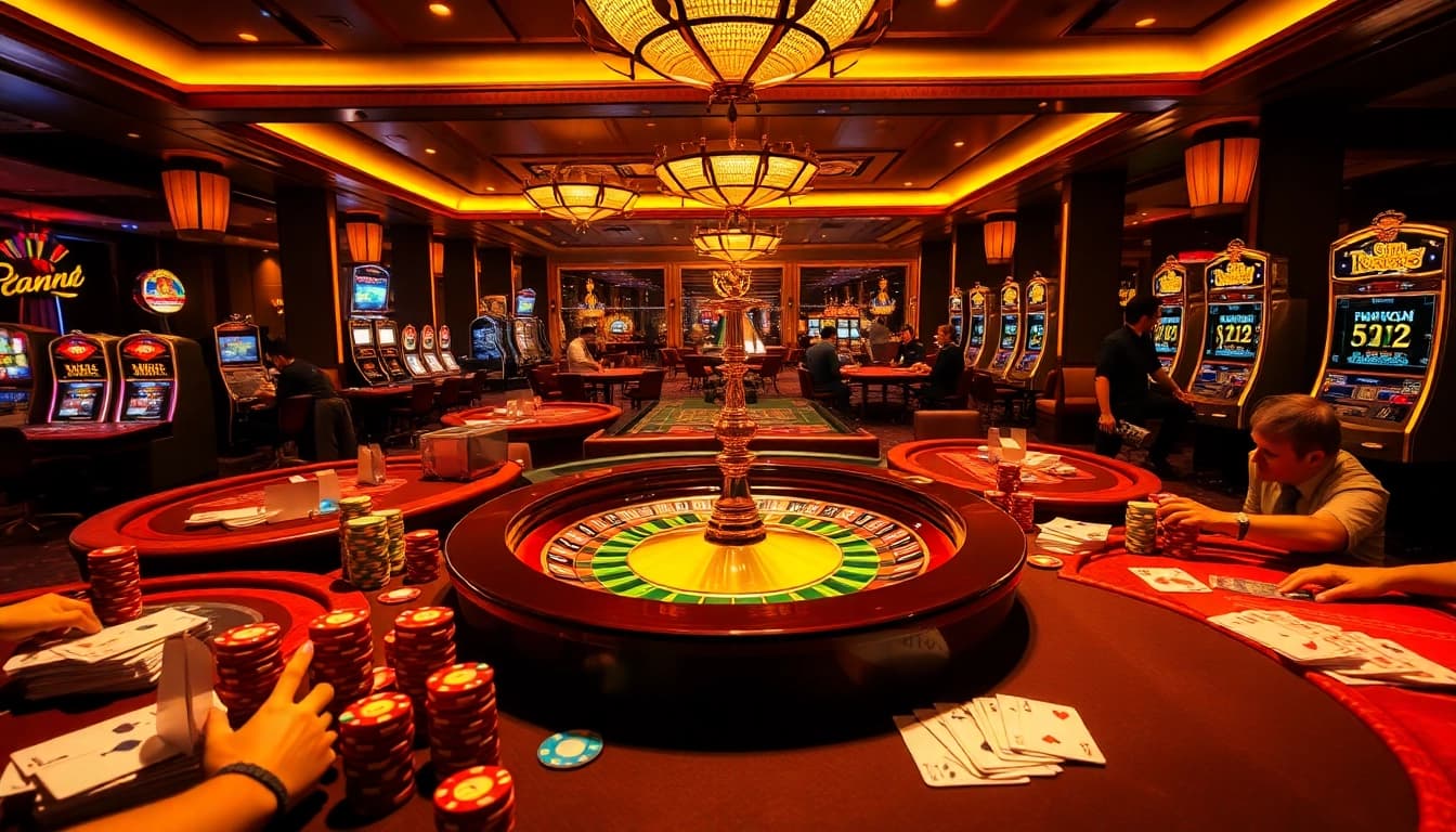 Experience s8 gambling action at a vibrant casino with roulette and poker chips.