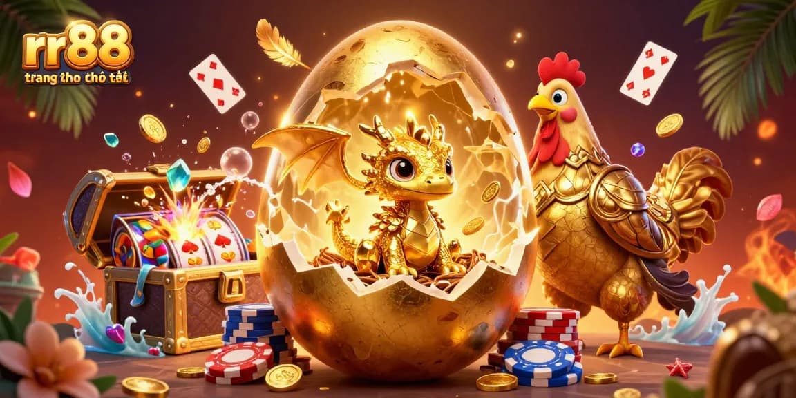 Engage with exciting games at rr88 trang chủ chính thức, featuring a golden baby dragon and poker chips in an immersive casino scene.