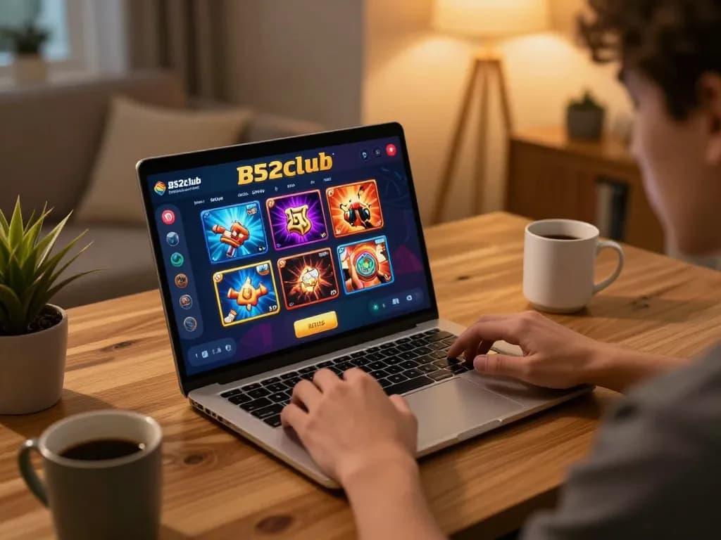B52club mobile gaming experience with vibrant user interface and cozy home setup for engaging gameplay.