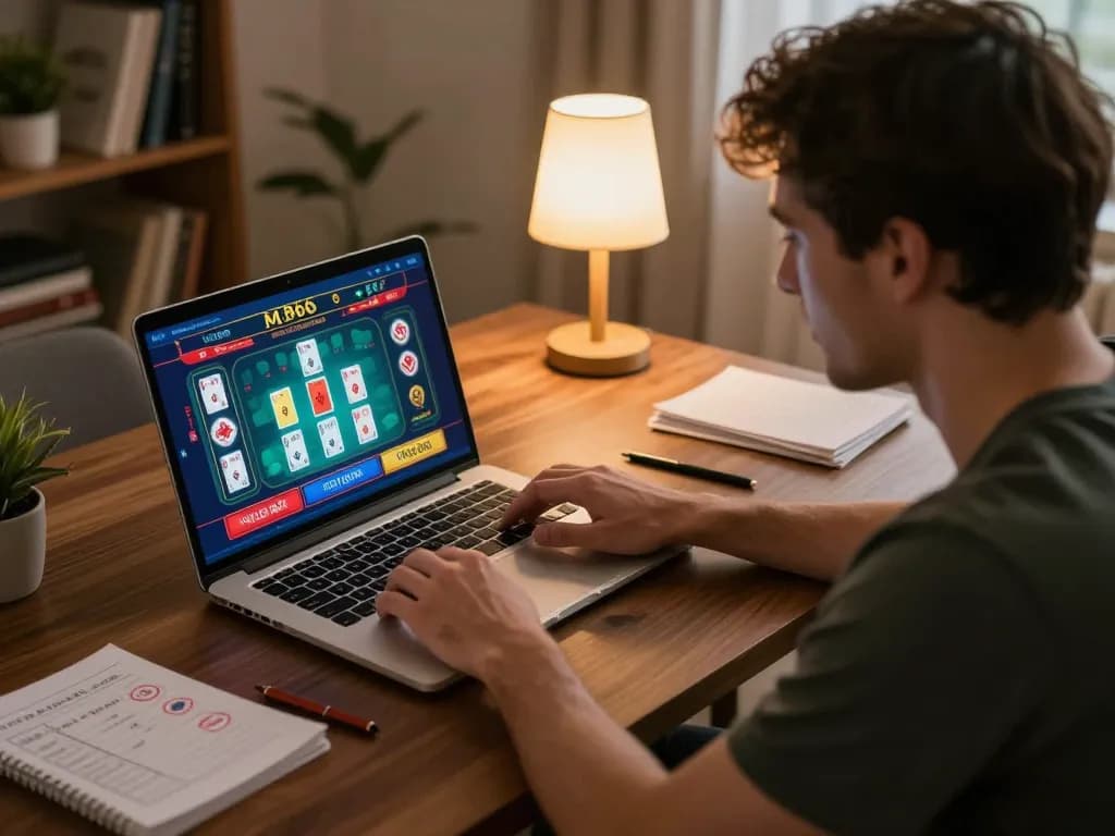 Engaging with the MB66 online casino interface during live game play at home, capturing an immersive betting experience.