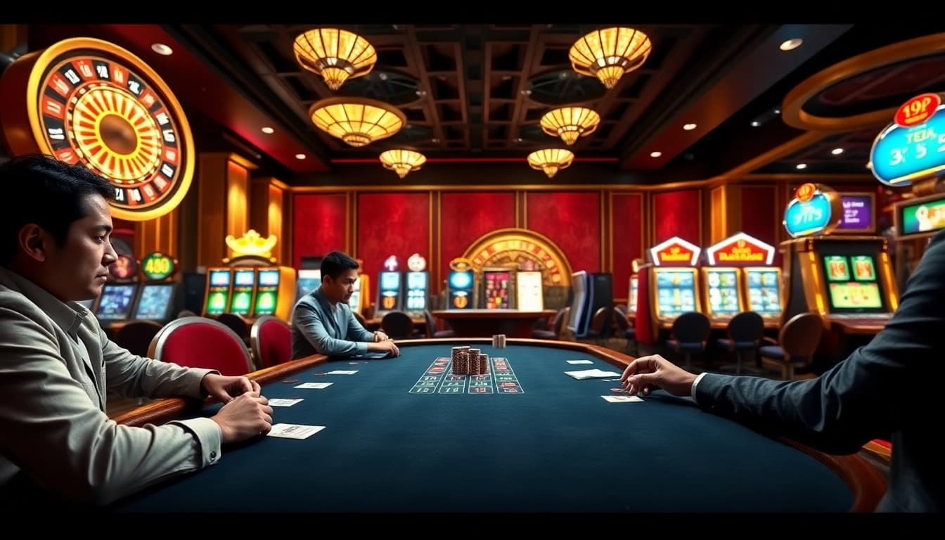 Experience the thrill of high-stakes gambling at https://xx88.channel/ with luxurious casino tables and vibrant slot machines.