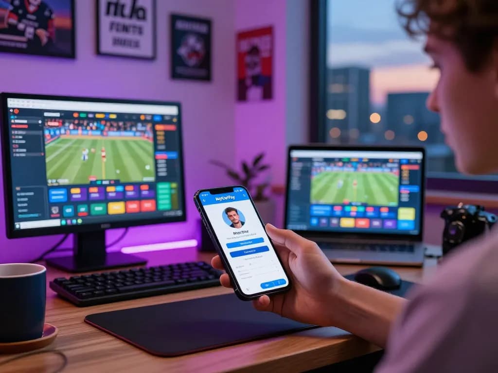 Engaging user interacting with the MyFairPlay app while myfairplay login is displayed on smartphone, creating a vibrant online betting scene.