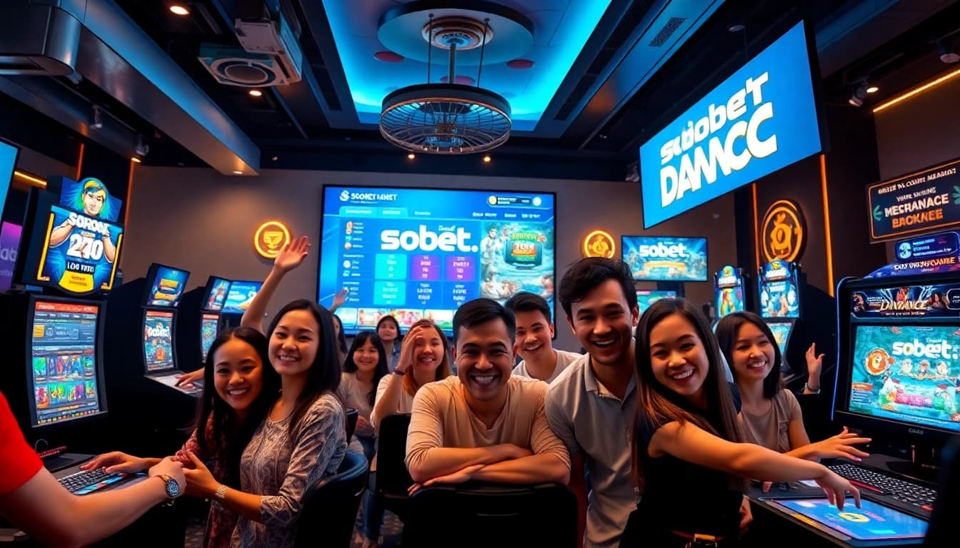 Enjoying the thrilling online experience at sbobet.dance with diverse gamers engaged in multiple activities.