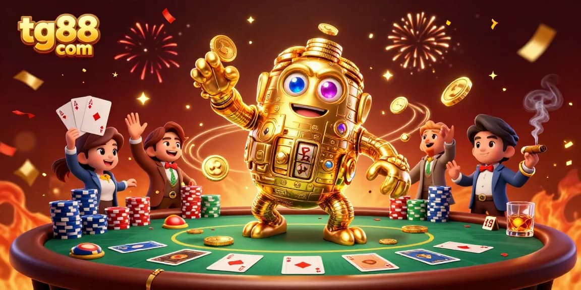 Experience thrilling gameplay at tg88 com with a spectacular 3D golden golem and poker elements.