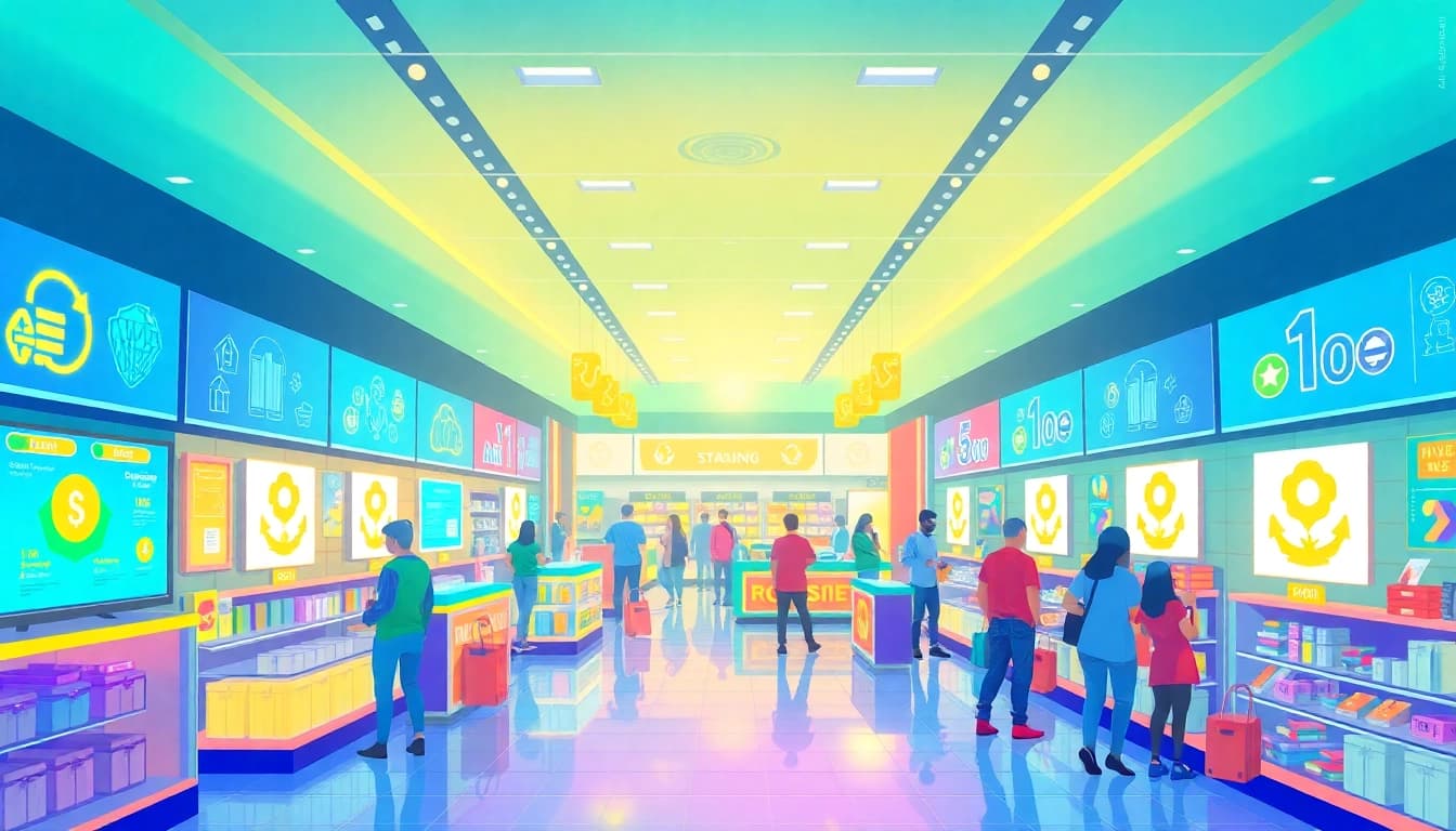 Visual representation of marketing gamification in a retail setting, showcasing engaging game elements.