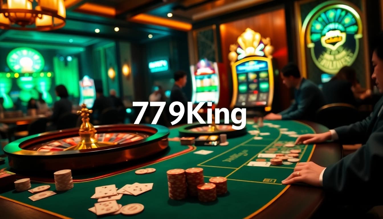 Experience the excitement of betting with 79King at a luxurious casino table featuring poker chips and cards.
