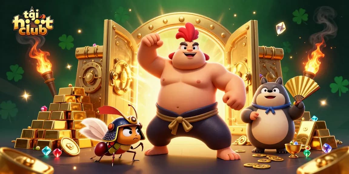 Interact with an enchanting 3D casino scene featuring tải hit club amidst golden treasures and dynamic characters.