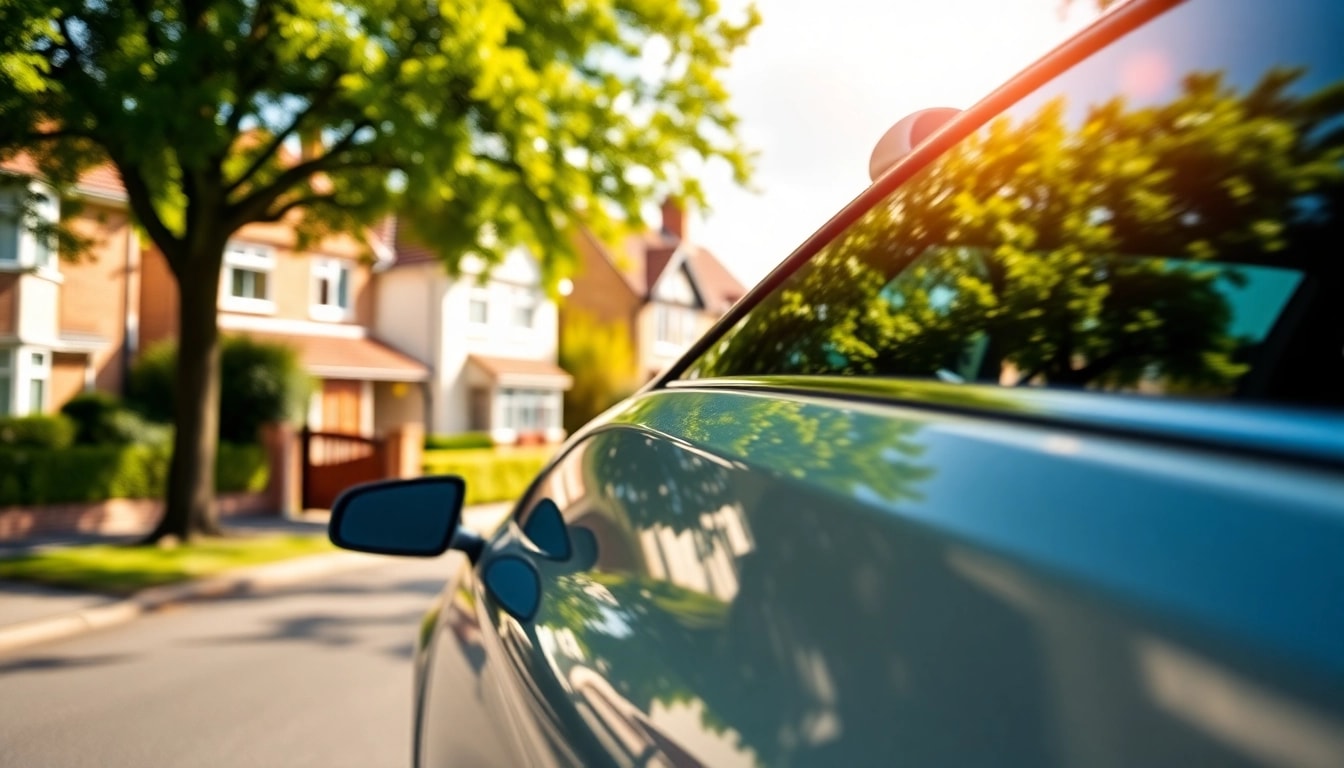 Taxi service in Hersham showcasing a polished vehicle on a sunny suburban street.