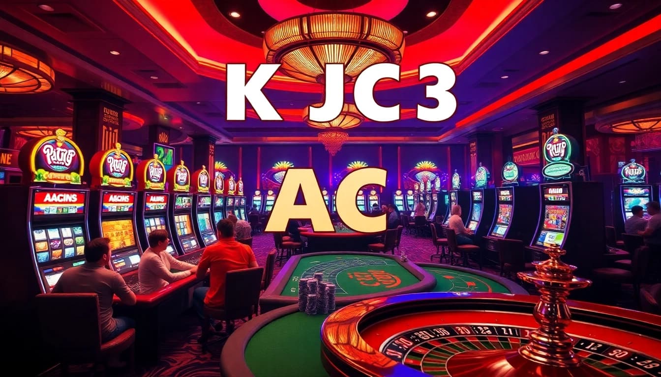 Casino setting featuring lively players and KJC AC 3 gaming elements.