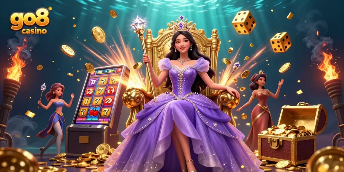 Experience the thrill of gaming at go8 casino with this stunning 3D digital illustration filled with vibrant elements.