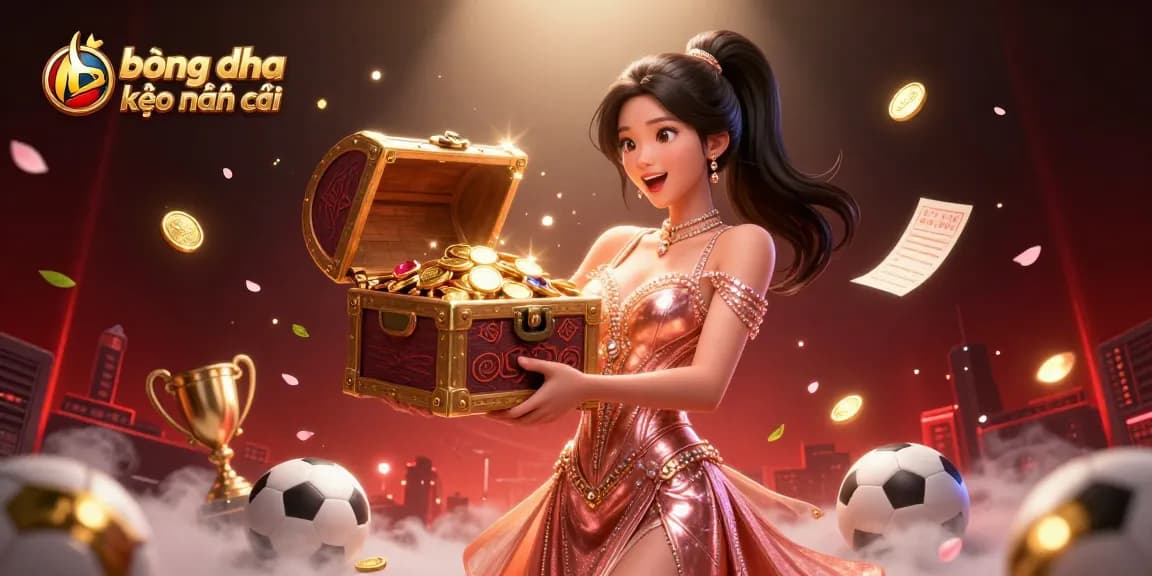 Engage in bóng đá kèo nhà cái with a stunning scene of sports betting excitement featuring golden treasures.