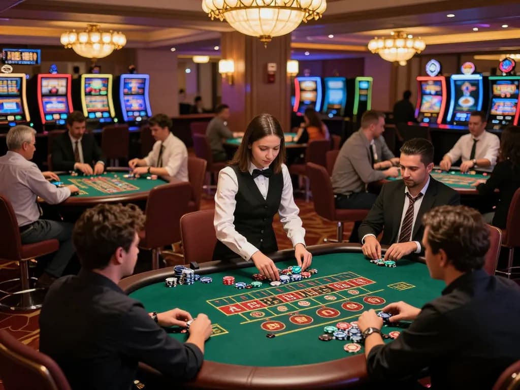 Players engaging in strategic gameplay at F168 casino tables, vibrant atmosphere enhances excitement
