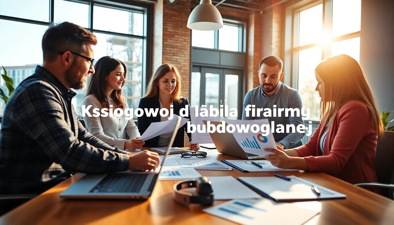 Księgowość dla firmy budowlanej prezentowana w nowoczesnym biurze, podczas gdy księgowi przeglądają dokumenty finansowe.