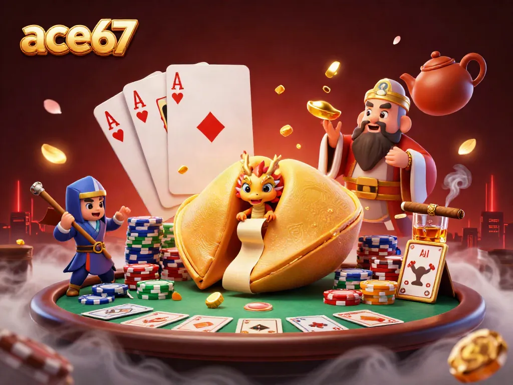 Experience the excitement of ace67 with a vibrant casino scene featuring dragon guardians and gold elements.