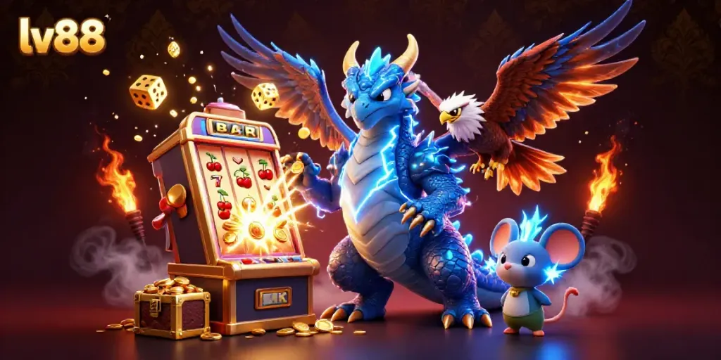 Experience the thrill at lv88 with a jackpot explosion of coins and vibrant casino elements.