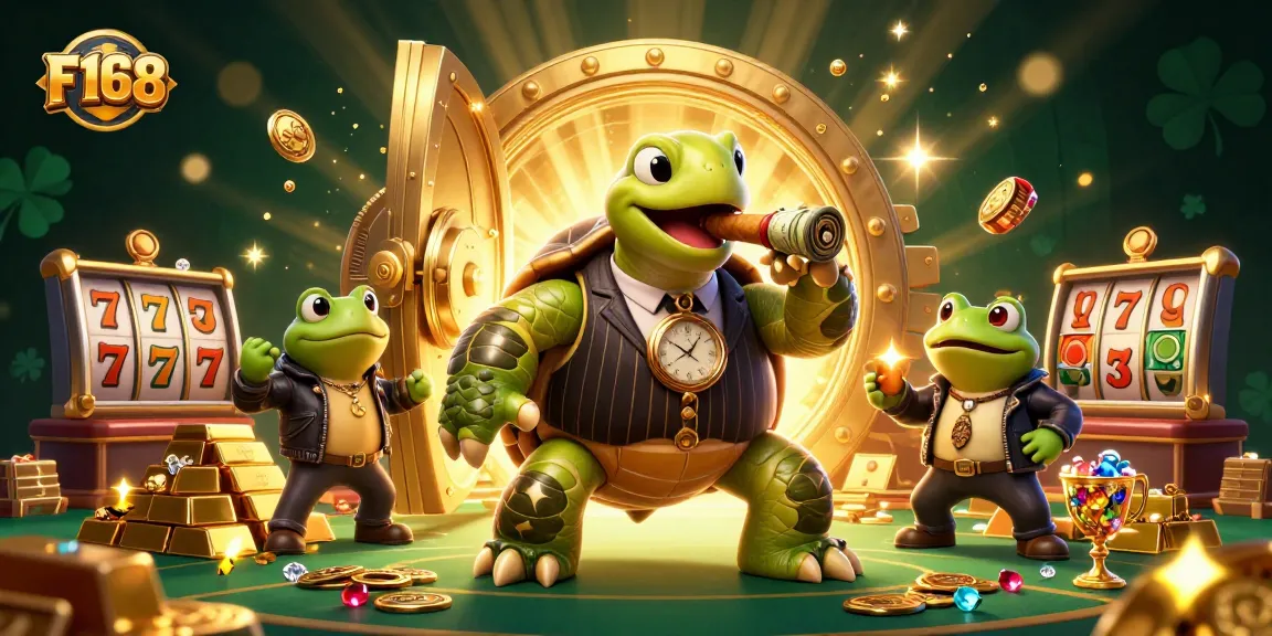 Experience the thrill of F168 casino games with vibrant cartoon illustrations showcasing action-packed gaming elements.