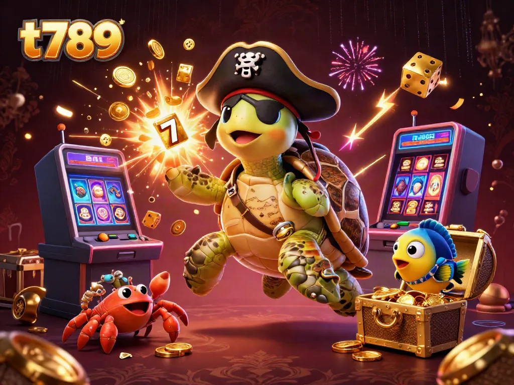 Experience thrilling gameplay with t789 in a vibrant casino scene featuring colorful characters and jackpots.