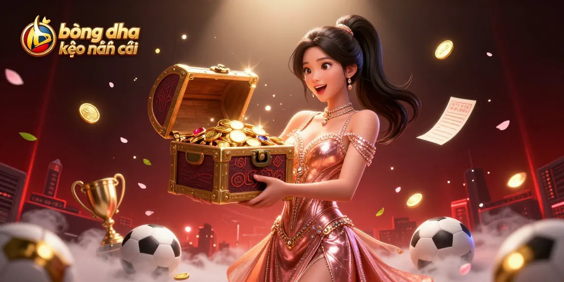 Engage in bóng đá kèo nhà cái with a stunning scene of sports betting excitement featuring golden treasures.