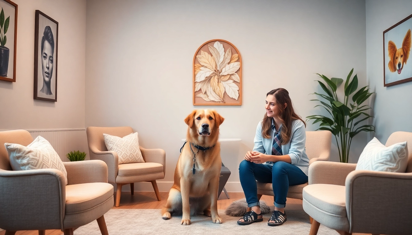 Psychologist with a dog Sydney providing a warm and inviting therapy session environment