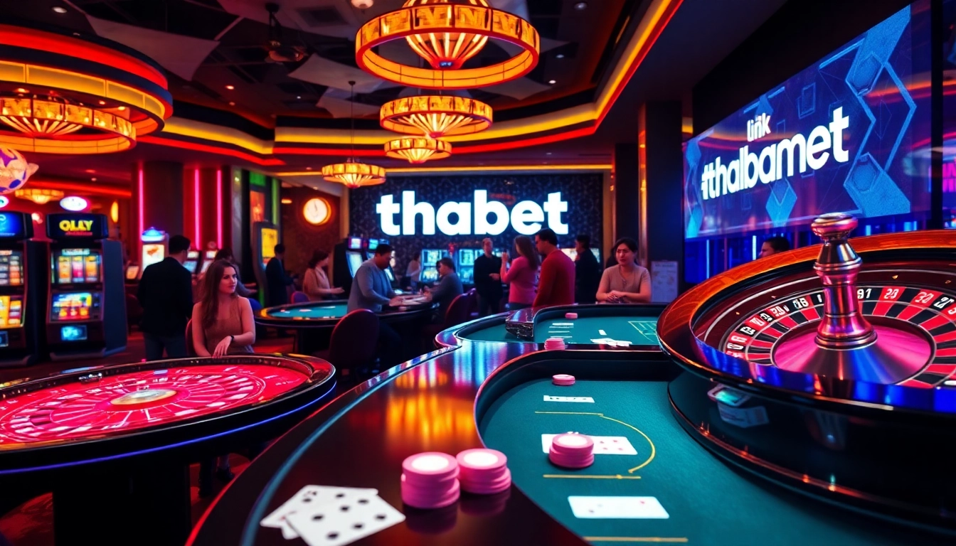 Exciting casino environment showcasing the thabet link with vibrant gambling activities and players.