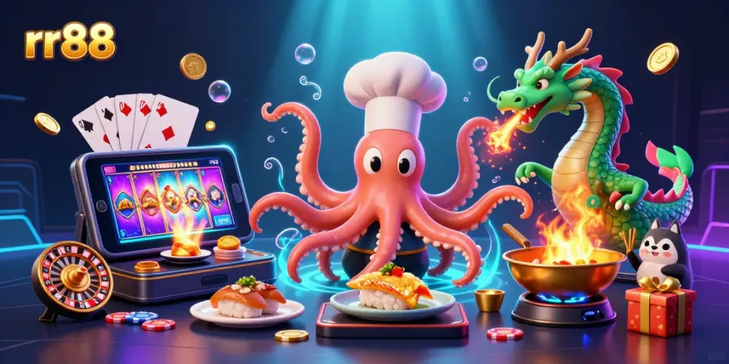 Experience thrilling gameplay with rr88, featuring vibrant 3D cartoon characters in a rich casino setting.