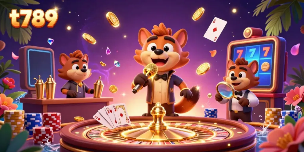 Experience the thrilling t789 casino with hyenas in a vibrant comedy casino scene filled with exciting game elements.