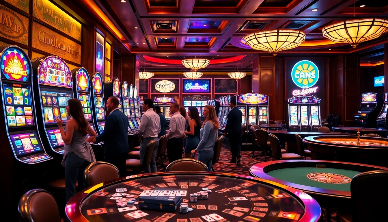 Players enjoying Slot machines in a luxurious casino environment filled with vibrant colors.