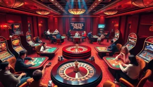 Players celebrate victories at https://king88b.us.com/ casino tables, enjoying card games and slots.