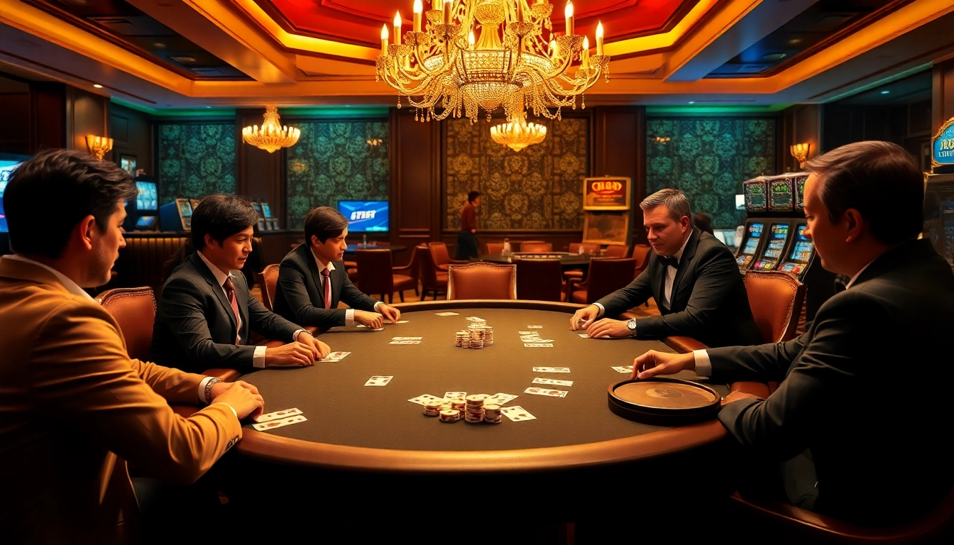 Experience the thrill of gambling at 6789BET with professional poker players and vibrant casino elements.