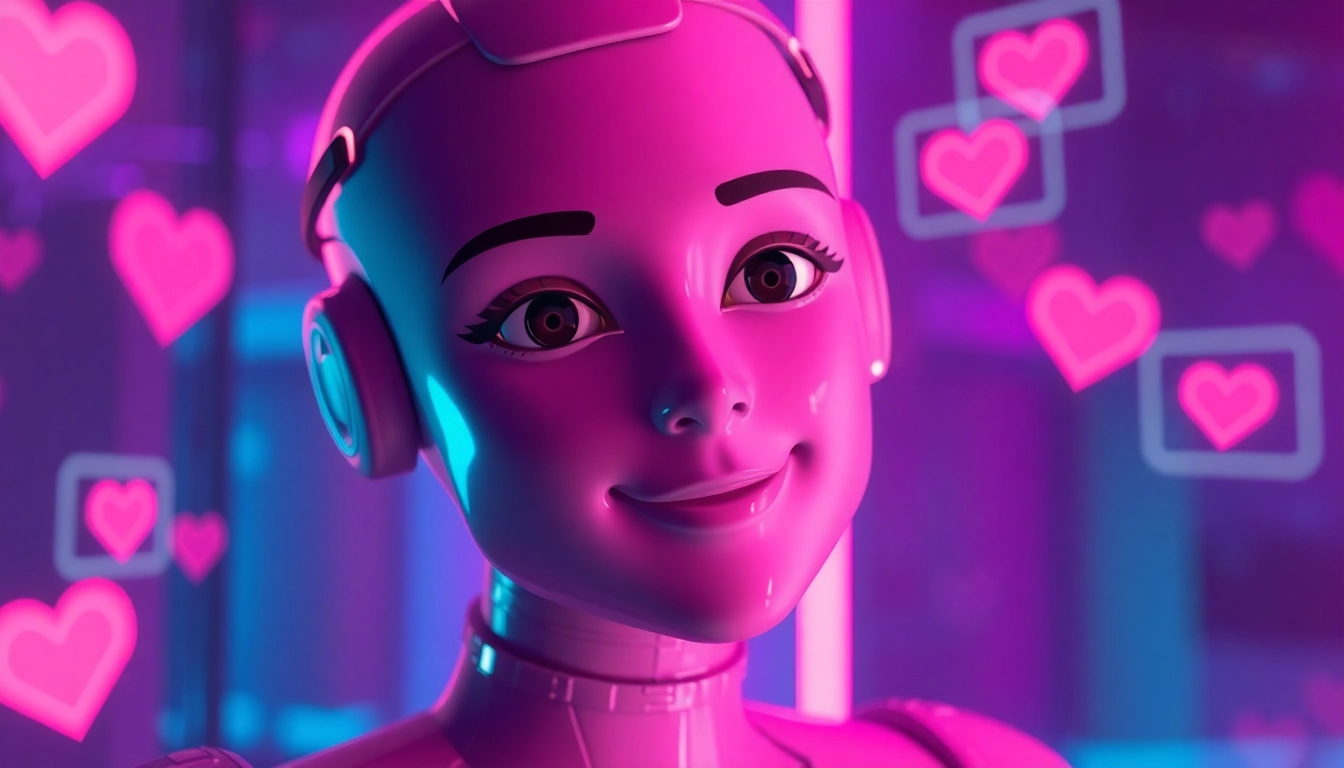 Engaging AI sexchat character in a vibrant, seductive digital chat environment.