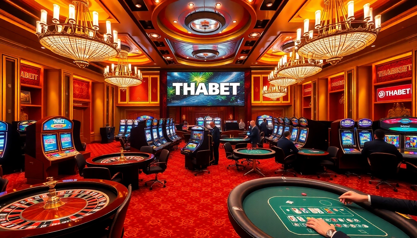 Engaging players at THABET Casino with vibrant slot machines and elegant roulette wheels.