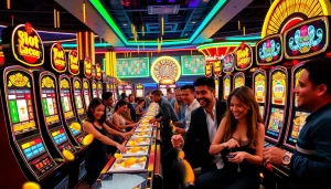 Engaged players enjoying Slot Gacor machines in a luxurious casino atmosphere.