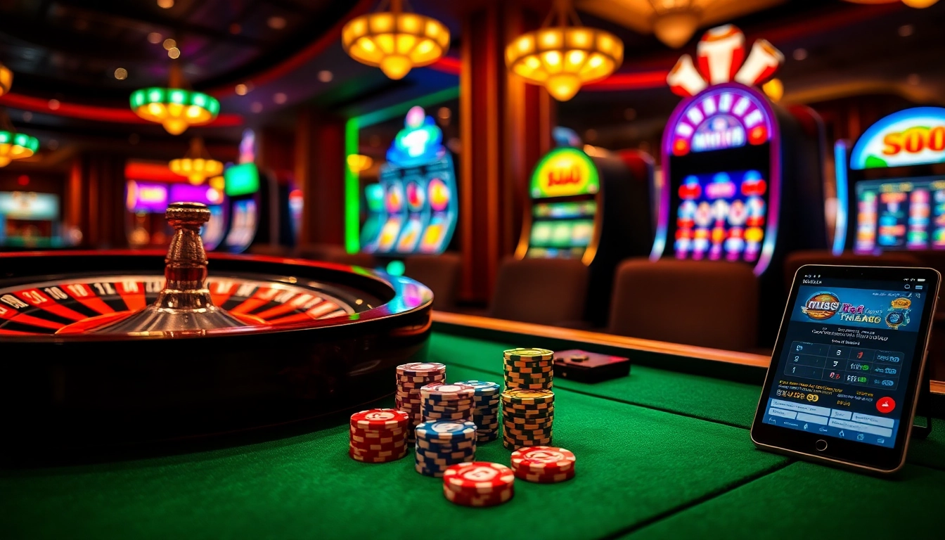Experience MM88 excitement with vibrant casino tables, roulette, and colorful poker chips.