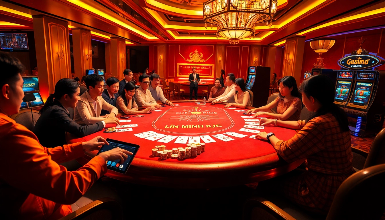 Experience the excitement of LIÊN MINH KJC at a luxurious casino table with engaging players.