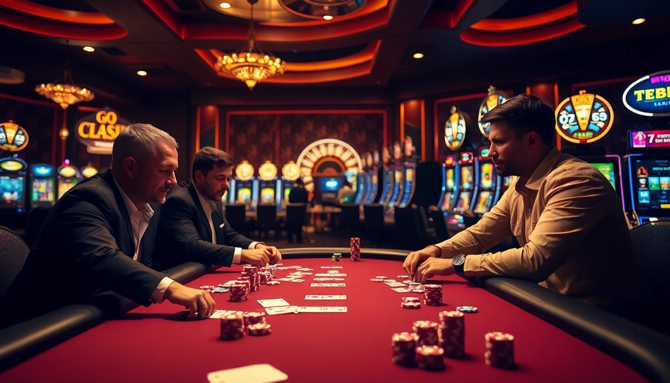 Experience high-stakes play at Febet's poker tables with vibrant chips and exciting gaming ambiance.