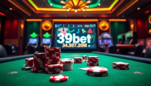 Experience the thrill of gambling at 39bet.com with vibrant casino elements capturing excitement and luxury.