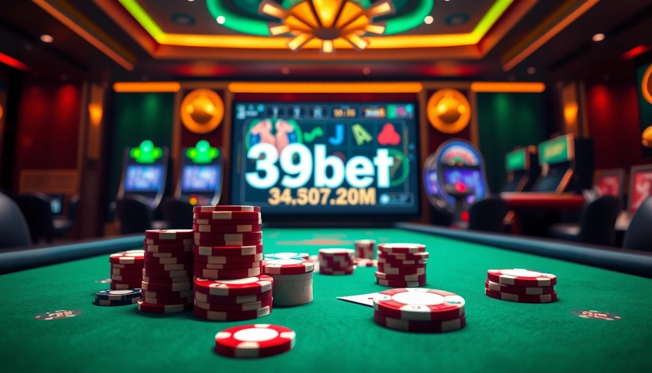 Experience the thrill of gambling at 39bet.com with vibrant casino elements capturing excitement and luxury.