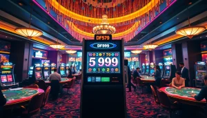 Experience the excitement of DF999 Slot machine surrounded by a luxurious casino atmosphere.