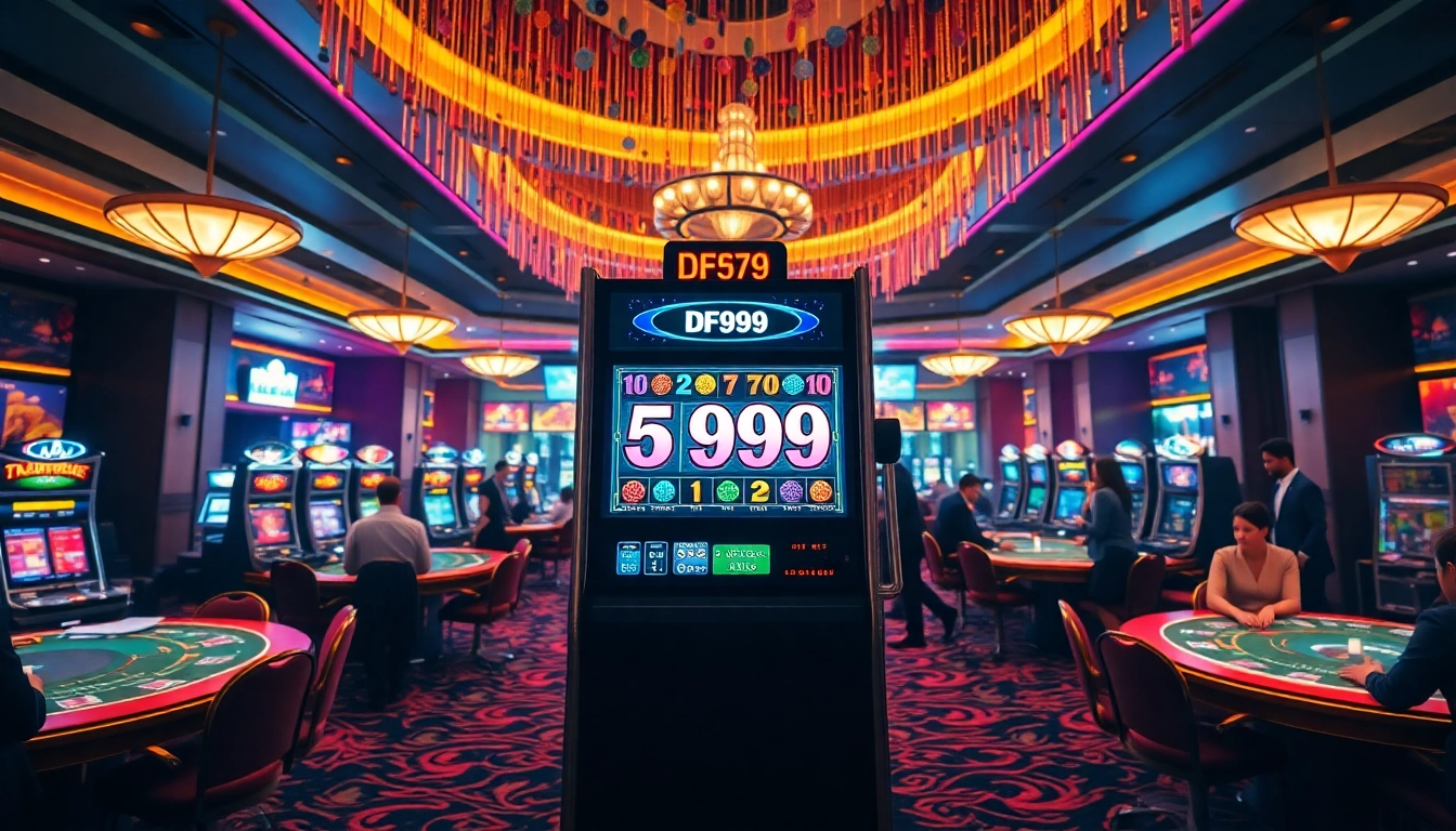 Experience the excitement of DF999 Slot machine surrounded by a luxurious casino atmosphere.