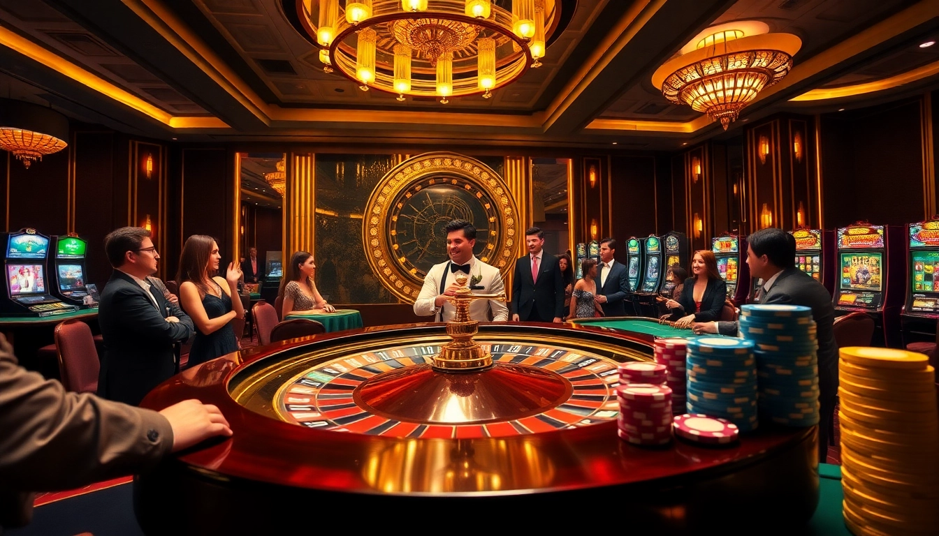 Striking casino scene showcasing vibrant tables and players enjoying games, emphasizing https://king88sa.com/ for an exciting gaming experience.