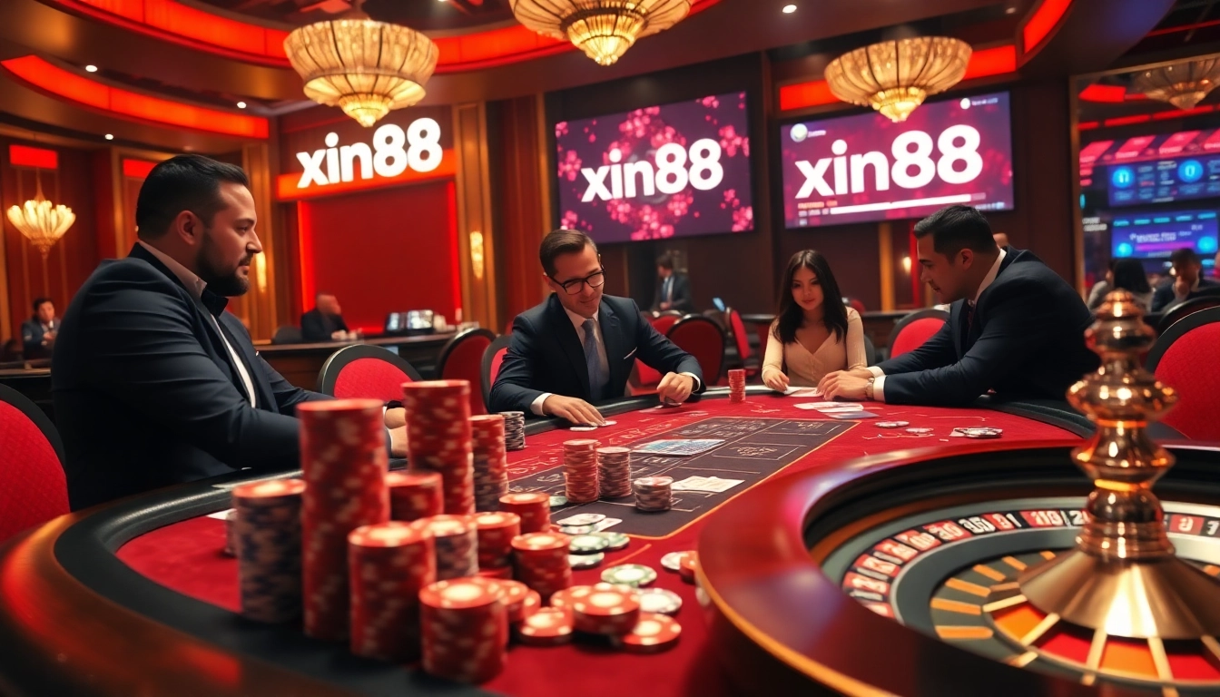 Experience luxury gambling at xin88's high-stakes poker table with colorful chips and cards.